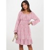 Long Lantern Sleeve Swing Dress with Square Neck & Ruffle Hem, Elastic Waist A-Line Short Dress for Women, Fall Fashion Floral Pink - 2 of 4