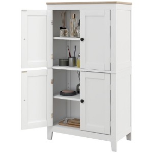 Bathroom Storage Cabinet, Modern Bathroom Floor Cabinet with 4 Doors and 2 Adjustable Shelves - 1 of 4