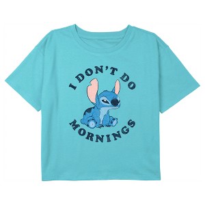 Girl's Lilo & Stitch I Don't Do Mornings Stitch Crop T-Shirt - 1 of 3