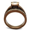 Slickblue Women's 2-Piece Ring Set – Champagne Square CZ with Clear Accent Band, IP Coffee Finish, Size 5–10 - 3 of 4
