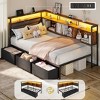 Twin Size Bed Frames Bed Frame with Storage Bookcase and LED Lights with Upholstered Headboard and Charging Station Twin Daybed with 3 Storage Drawers - 2 of 4