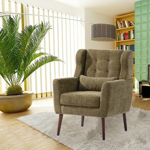 37.6' Tall Modern Accent Chair, Upholstered Foam Filled Reading Chairs With Cushion And High Backrest, Chenille Fabric Lounge Tufted Armchair, Avocado - 1 of 4