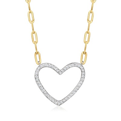 Ross-Simons 0.30 ct. t.w. Diamond Heart Paper Clip Link Necklace in 2-Tone Sterling Silver Size 16