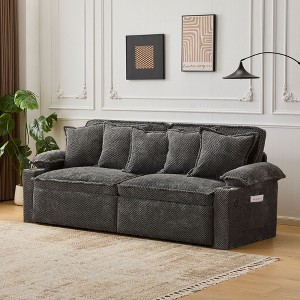 82.7"W 3-in-1 Convertible Sofa Bed with USB Charging, Storage & Cup Holders, Corduroy Sofa Couch Chaise Lounge - ModernLuxe - 1 of 4