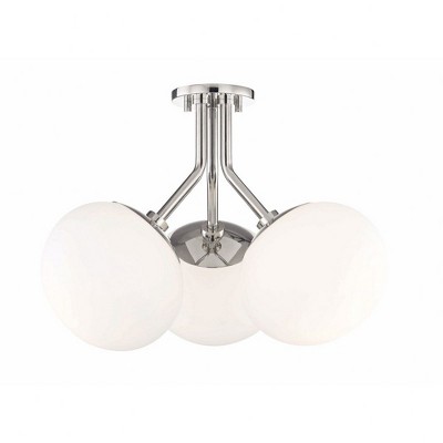 Polished Nickel 3-Light Semi-Flush Mount with White Glass Shade