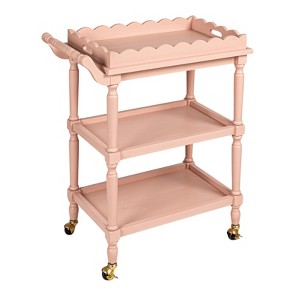 Storied Home 3-Tier Bar Cart on Casters with Removable Scalloped Tray, Pink - 1 of 4