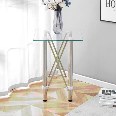 NicBex Dining Table 20" Elegant Square Glass Table with Telescopic Metal Legs for Dining Room