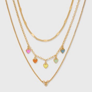 Girls' Multi Hearts Initial Necklace Set - art class™ - 1 of 3