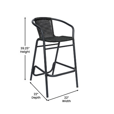 Black Aluminum Frame Indoor-Outdoor Rattan Barstools, Set of 2