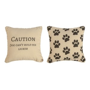 Dog Lover Decorative Pillow – Caution Dog Can’t Hold His Licker by Manual Woodworkers and Weavers - 1 of 3