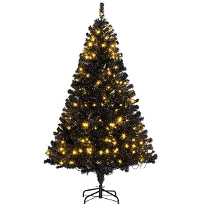 HOMCOM 6 FT Tall Pre-Lit Douglas Fir Artificial Christmas Tree with Realistic Branches, 250 Warm White LED Lights and 1000 Tips, Black - 1 of 4