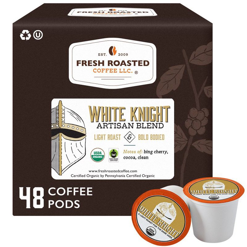 Fresh Roasted Coffee - Organic White Knight Light Roast Single Serve Pods - 48CT, 1 of 5