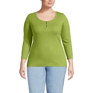 Lands' End Women's 3/4 Sleeve Variegated Micro Rib Henley - 1 of 4
