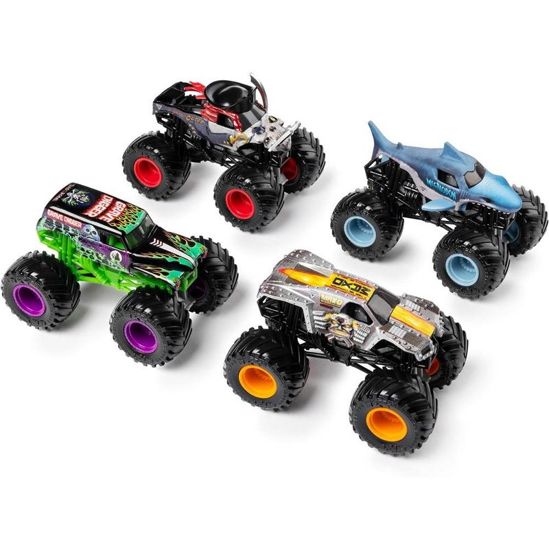 Monster Jam, Land vs. Sea 4 Pack (Grave Digger, Max-D, Megalodon, and Pirate’s), 1:64 Scale Die-Cast Vehicles, 1 of 4