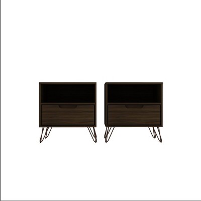 Set of 2 Rockefeller 1 Drawer Nightstands - Manhattan Comfort