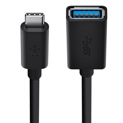 Belkin USB-C 3.0 to USB-A Adapter: Male-Female Black Coupler, 5 Inch Length