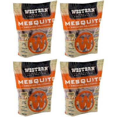 Western Premium BBQ Bagged and Heat Treated Wood Cooking Chunks, for Charcoal or Gas Grills and Smokers, Mesquite Flavor, 1.3 Cubic Feet (4 Pack)