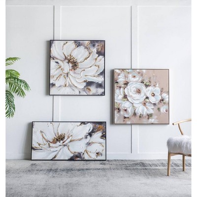 Large White and Gold Floral Canvas Print
