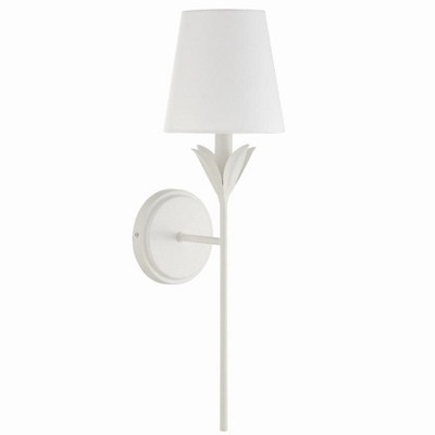 Matte White Steel Sconce with Silk Shade