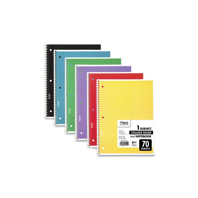 Mead Spiral Notebook, 1-Subject, Medium/College Rule, Assorted Cover Colors, (70) 10.5 x 8 Sheets, 6/Pack, 1 of 7
