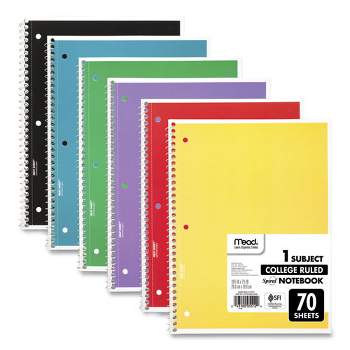 Mead Spiral Notebook, 1-Subject, Medium/College Rule, Assorted Cover Colors, (70) 10.5 x 8 Sheets, 6/Pack