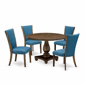 HomeStock 5-Piece Distressed Jacobean Finish Solid Wood Top Dining Table with 4 Parson Chair - 1 of 4