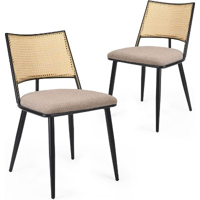 SEVOBAL Accent Chairs Dining Chairs Set of 2, Modern Kitchen Chairs with Rattan Backrest, Accent Chairs, Beige, 21.3"*19.3"*31.1"