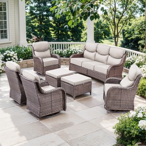 Gymojoy 7 Pieces Outdoor Patio Sofa Ottoman with Swivel Chairs Table - 1 of 4