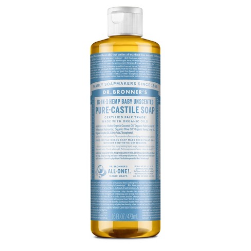 Liquid Castile Soap with Castor - Unscented Glass Refillable with Pump