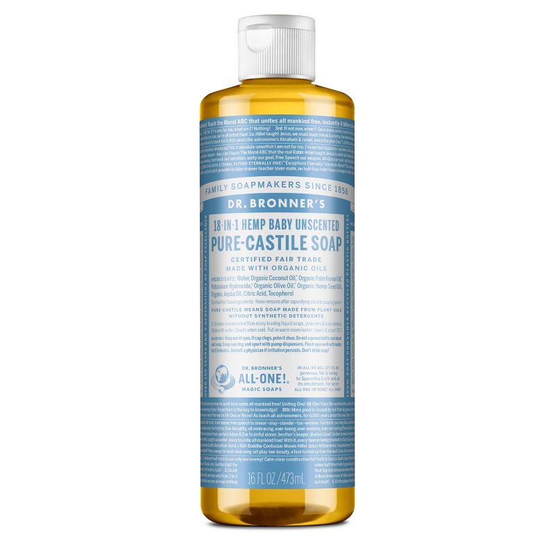 Dr. Bronner&#39;s Baby Unscented Pure-Castile Liquid Soap - 16 fl oz, 1 of 9
