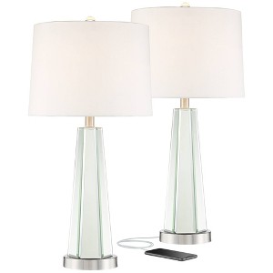 Regency Hill Braydon Modern Table Lamps Set of 2 28" Tall Mirrored with USB Charging Port White Drum Shade for Bedroom Living Room Bedside Nightstand - 1 of 4