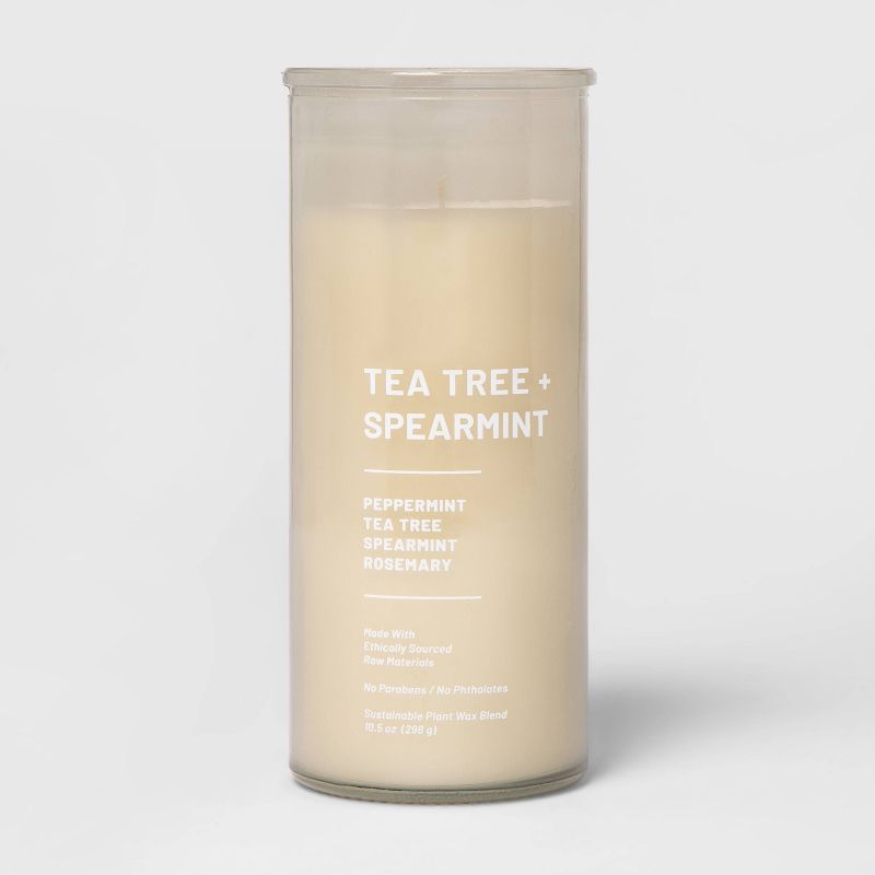 Tinted Glass Tea Tree + Spearmint Jar Candle Light Beige - Threshold™, 1 of 6