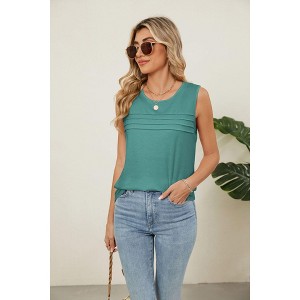 Women's Sleeveless Ruffle Detail T-Shirt | Round Neck Casual Solid Top for Women - 1 of 4