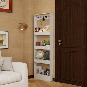 ORRD 69" Tall Behind-the-Door Bookcase with 4 Shelves & 5 Hooks, Narrow Storage Cabinet, Antique White - 1 of 4