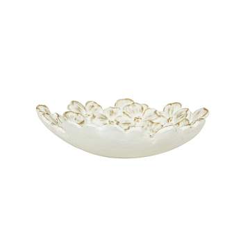 Embossed Floral Trinket Dish White Cast Iron by Foreside Home & Garden