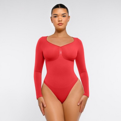 Feelingirl Women's Seamless Long Sleeve Compression Thong Shapewear Bodysuit Black XS