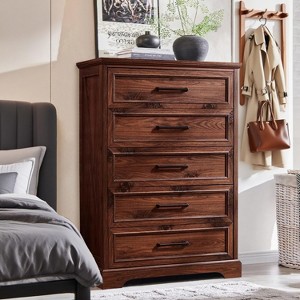 46" Farmhouse 5 Drawers Dresser for Bedroom, Tall Wood Chest of Drawers with Natural Texture for Bedroom, Living Room - 1 of 4