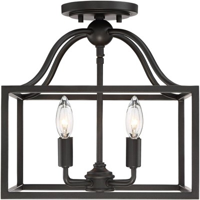 Elle 16" Farmhouse Black Square Cage 4-Light Ceiling Fixture