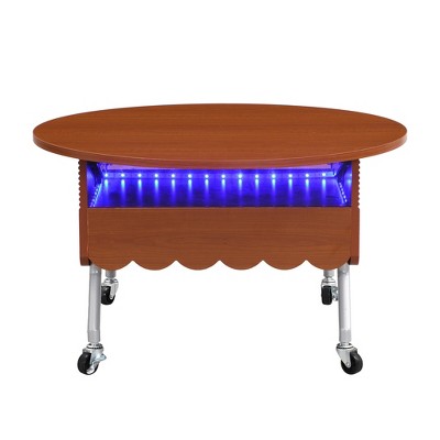 Ridstar Modern Lift-Top Round Coffee Table with Wheels & Multi-Color Lighting For Living Room-Brown