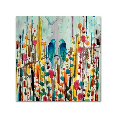 Colorful Abstract Blue Birds Canvas Art, 35'' x 35''