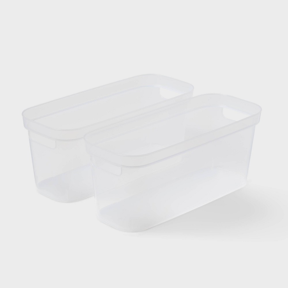 Case Pack 5))2pk Slim Open Storage Bins Clear - Brightroom™: Stackable Plastic Utility Tubs, 7.1 Volume, Nesting, Spot Clean