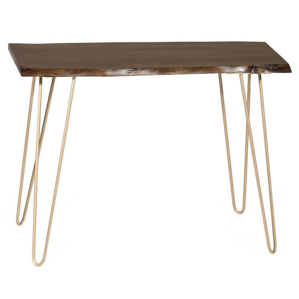 Photos - Coffee Table Langdon Live Edge Console Table Elm/Gold - Carolina Chair & Table Green/Go