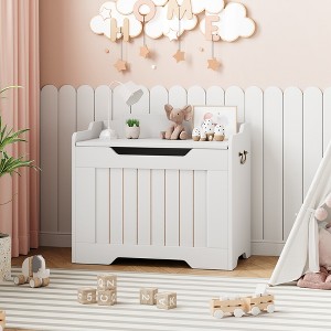 Toy Storage Chest with Safety Hinge - 350lb Capacity Wooden Trunk Bench for Playroom & Entryway - 1 of 4