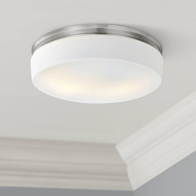 Elegant Satin Nickel 2-Light Indoor/Outdoor Flush Mount with Opal Etched Glass