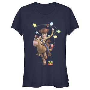 Juniors Womens Toy Story Christmas Light Woody Lasso T-Shirt - 1 of 3