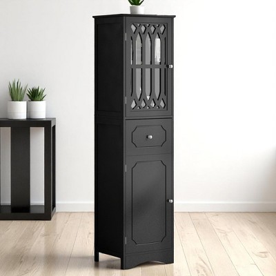Tall Bathroom Storage Cabinet with Drawer and Doors, Freestanding MDF Cabinet with Adjustable Shelf, Space-Saving Slim Organizer