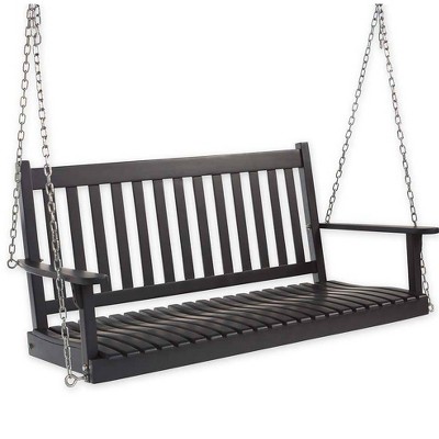 Slatted Eucalyptus Wood Porch Swing With Hanging Chains - Plow & Hearth ...