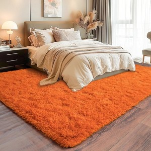 Orange Shag Rug, Ultra Soft 1.7" Thick, Non-Slip, 100% Polyester, Square & Round for Bedroom/Living Room - 1 of 4