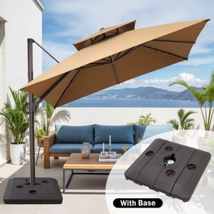 11FT Square Double Top Cantilever Umbrella Outdoor 360° Rotation 6 Heights Adjustable Offset Umbrella with Metal Pole Cantilever with Base - 1 of 4