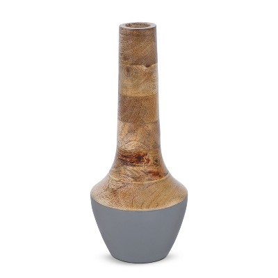 Mela Artisans Raimona Natural Mangowood and Enamel Vase